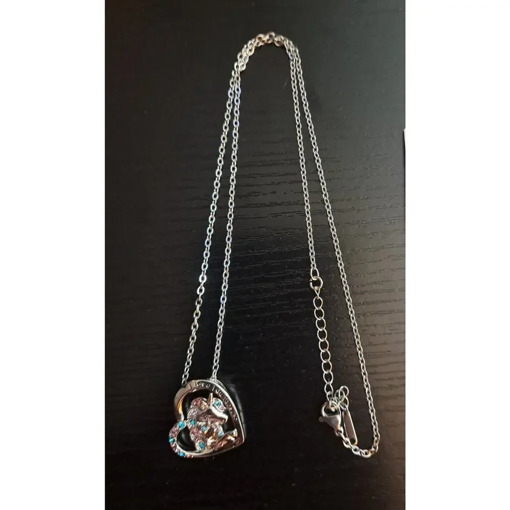 Niece Bonded Unicorn Heart Necklace “I Love You Forever” Silver Tone 16–18in